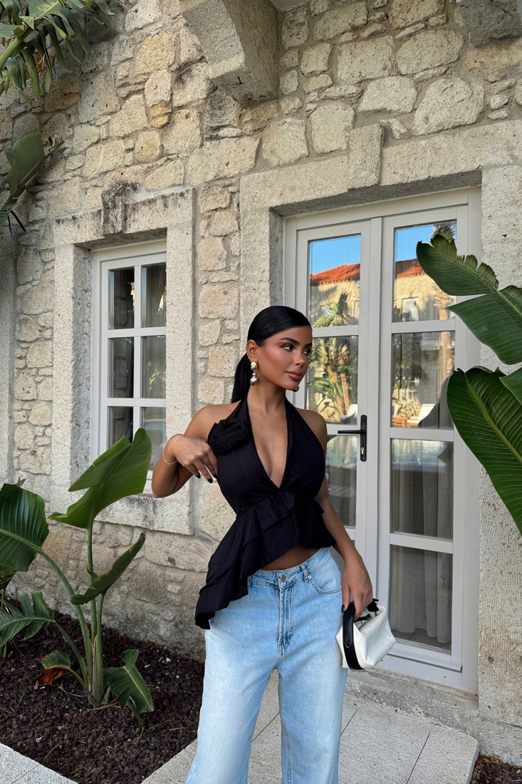 Siyah Odella Gül Detay Bluz ATE-1184 - EYYO