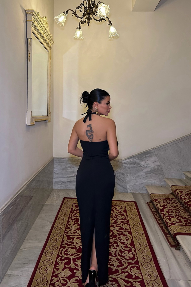 Siyah Sergio Gül Detaylı Elbise ATE-0222 - 5