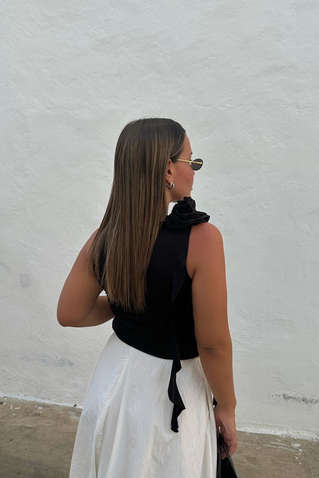 Siyah Gül Detay Crop Top ATE7892 - 4