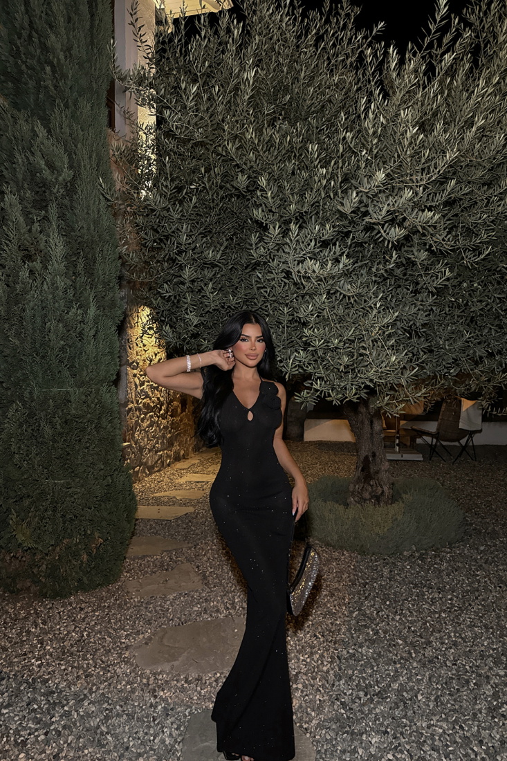 Siyah Bellanca Simli Elbise ATE-1388 - EYYO