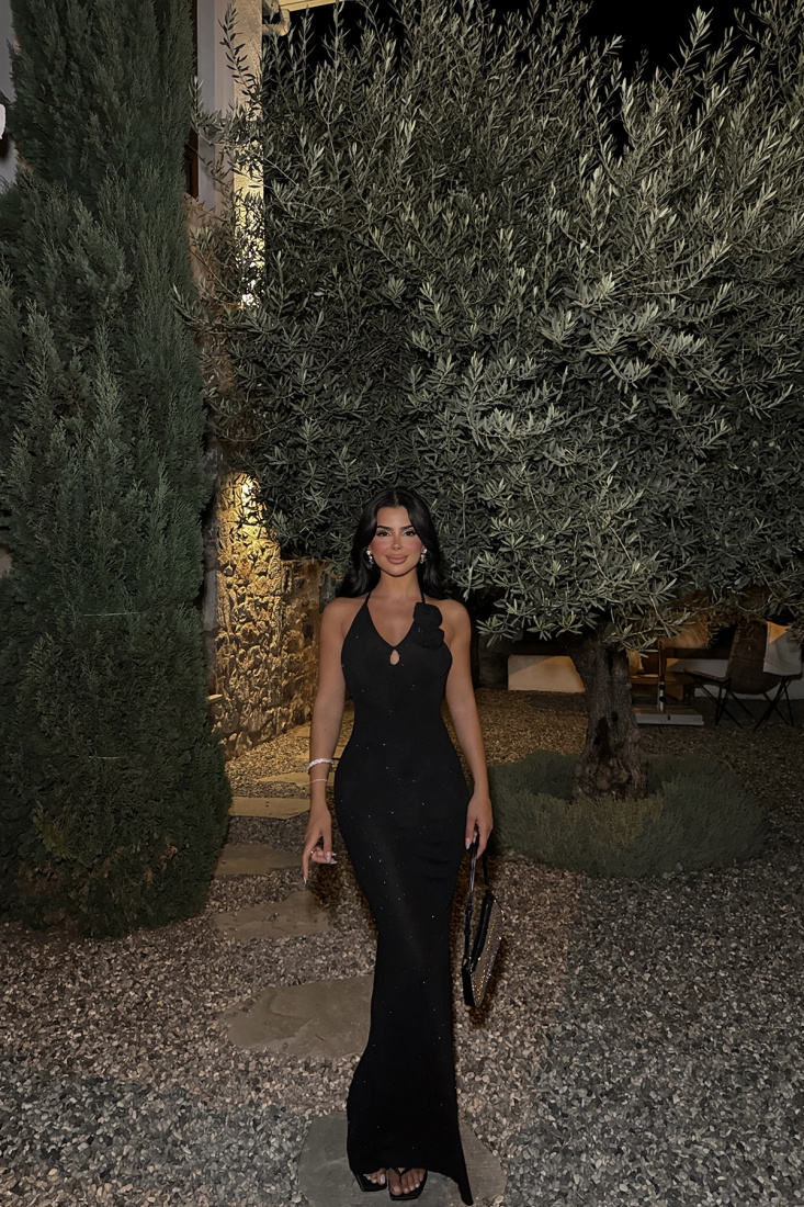 Siyah Bellanca Simli Elbise ATE-1388 - EYYO