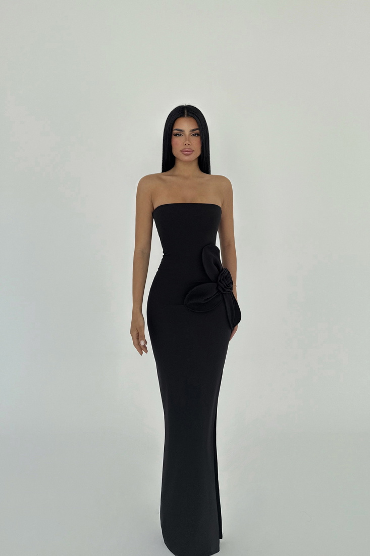 Siyah Daysi Straplez Elbise ATE-2602 - EYYO