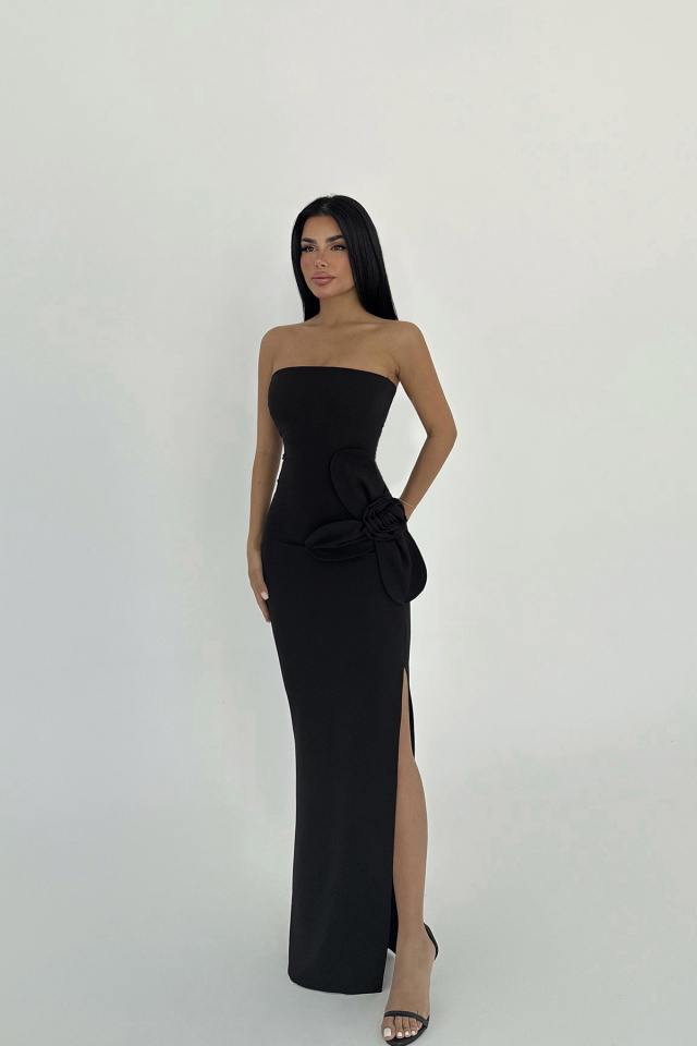 Siyah Daysi Straplez Elbise ATE-2602 - 3