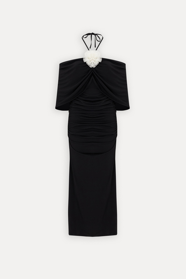 Siyah Lai Düşük Omuz Elbise ATE-1735 - 4