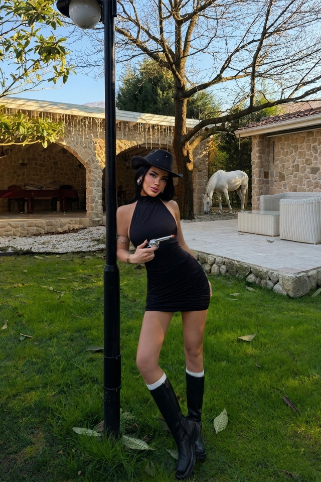 Siyah Kawos Elbise ATE-4775 - 2