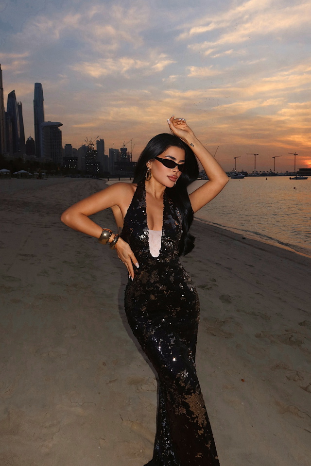 Siyah Coquille Payetli Uzun Elbise ATE-4666 - 4