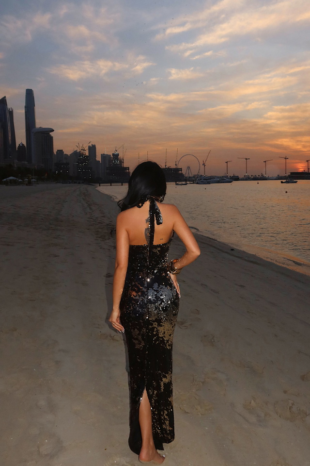 Siyah Coquille Payetli Uzun Elbise ATE-4666 - 5