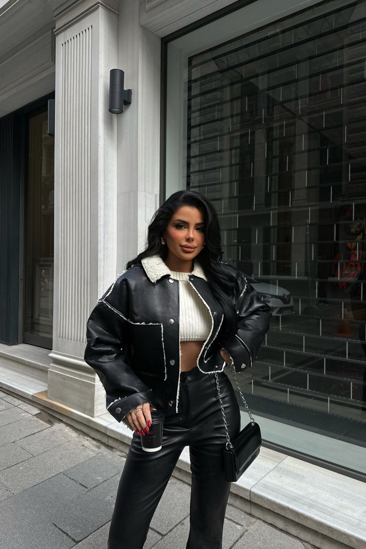 Siyah İçi Yünlü Fermuarlı Ceket ATE-0546 - BİG DART