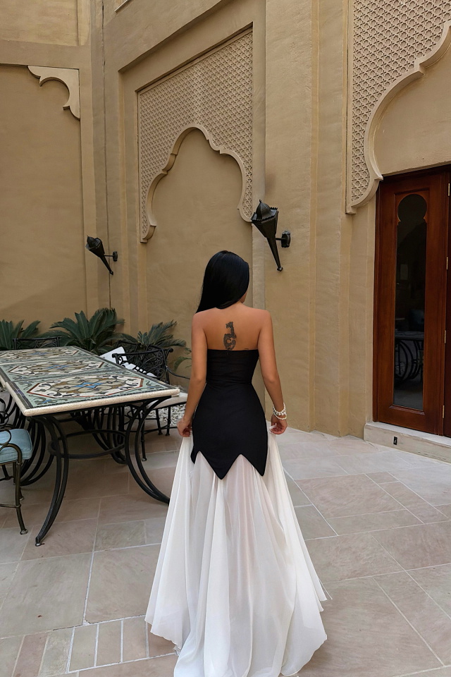 Siyah Outta Uzun İnci Detaylı Elbise ATE-4533 - 5