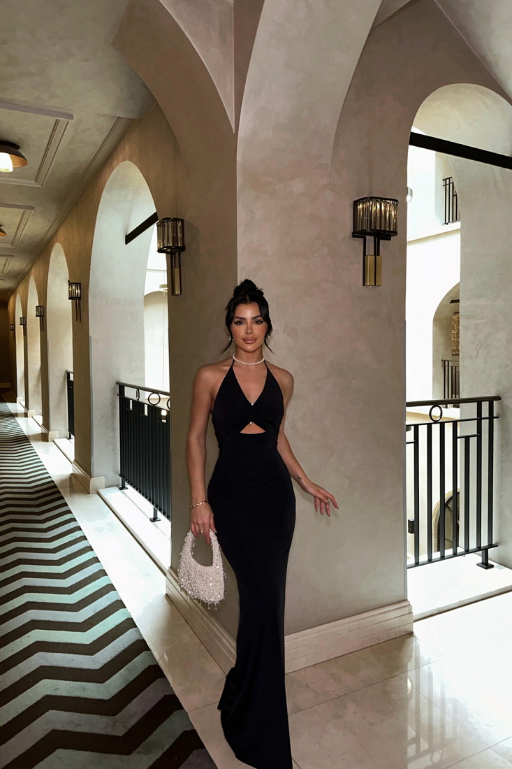 Siyah İnci Detay Elbise ATE8203 - EYYO