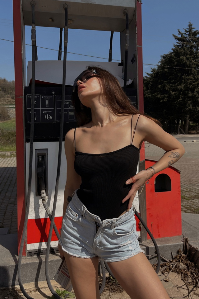 Siyah ip Askılı Bodysuit ATE4937 - 2