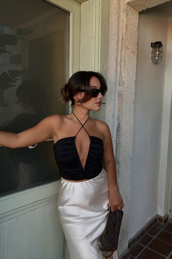 Siyah İp Askılı Crop Top ATE1851 - KİKİRİKİ