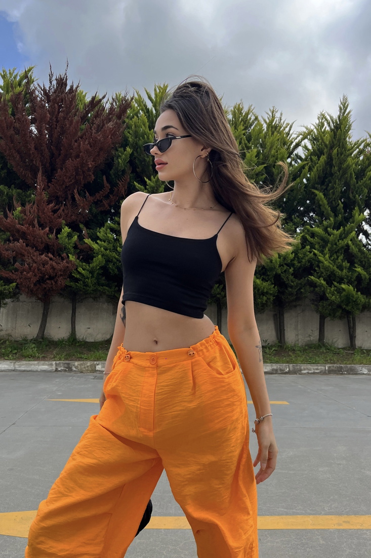 Siyah İp Askılı Crop Top ATE6704 - KARABAY