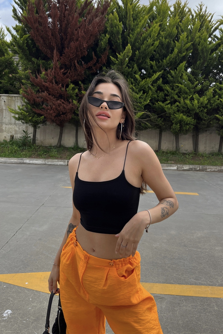Siyah İp Askılı Crop Top ATE6704 - KARABAY