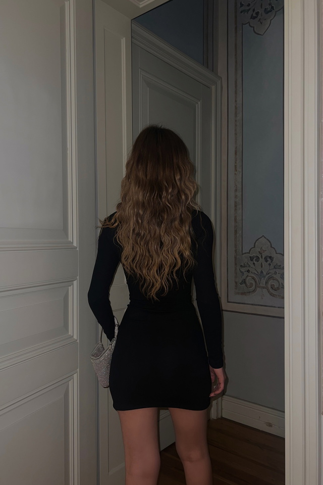 Siyah Kalp Yaka Mini Elbise ATE3660 - 3