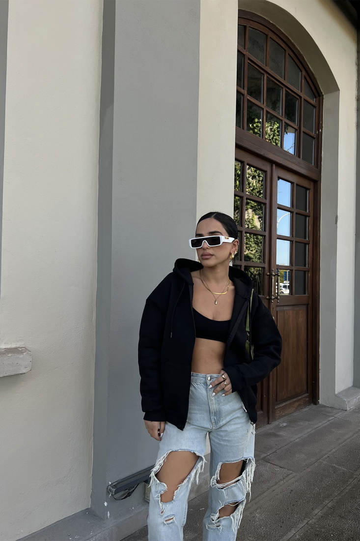 Siyah Kanguru Cep Crop Sweat ATE2395 - EYYO