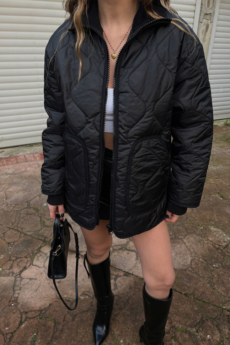 Siyah Kapitone Mont ATE3430 - HOT FASHİON