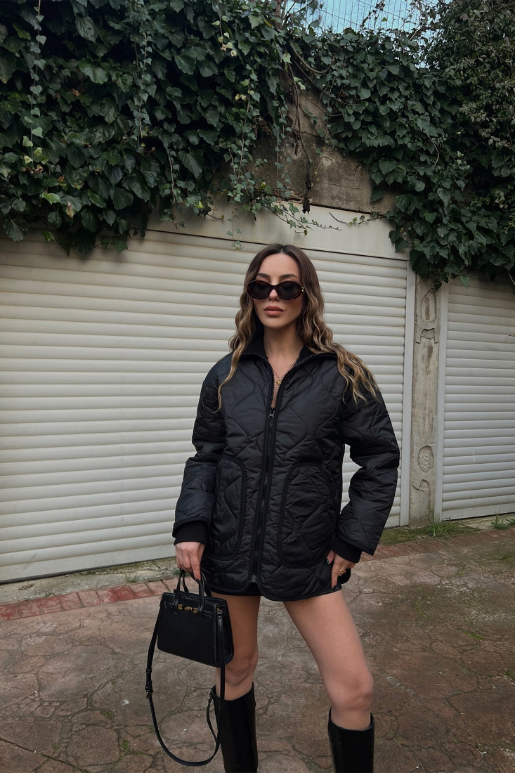 Siyah Kapitone Mont ATE3430 - HOT FASHİON