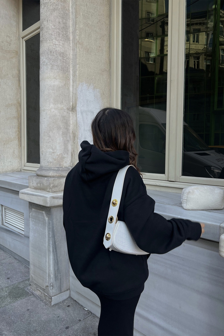 Siyah Kapşonlu Basic Sweat ATE2349 - EYYO