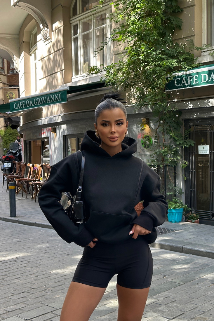 Siyah Kapşonlu Fermuar Detay Sweat ATE-0132 - UĞUR ERDURAN