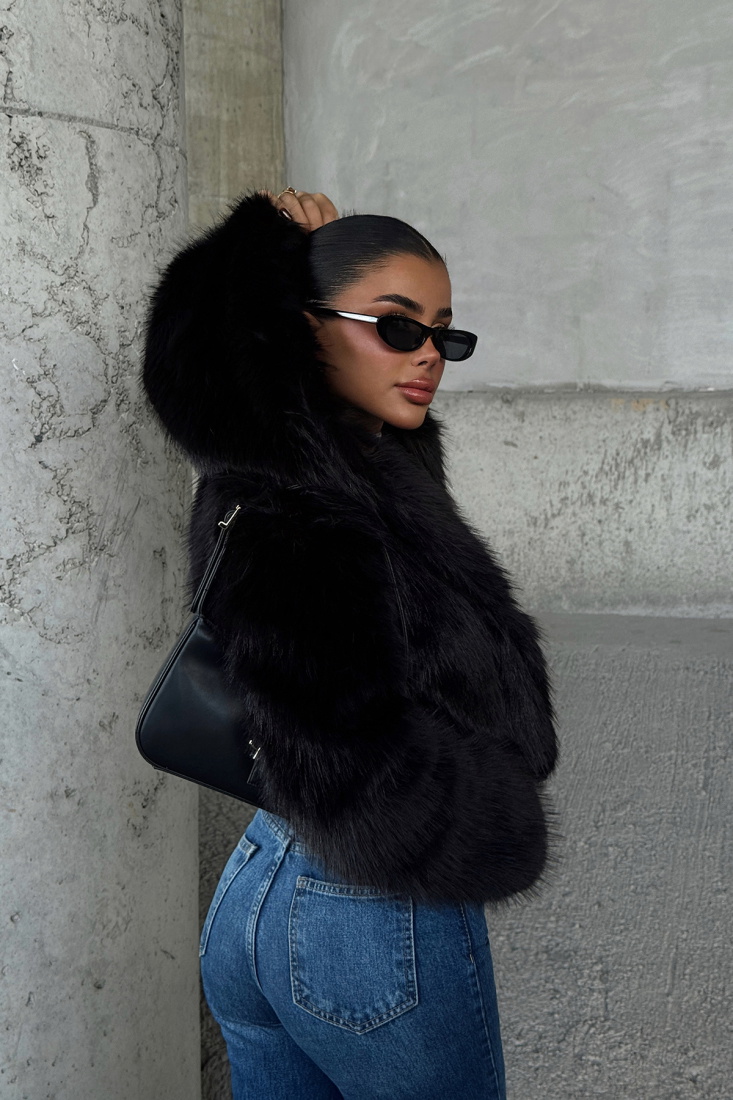 Siyah Vania Kapüşonlu Kürk ATE-1812 - EYYO