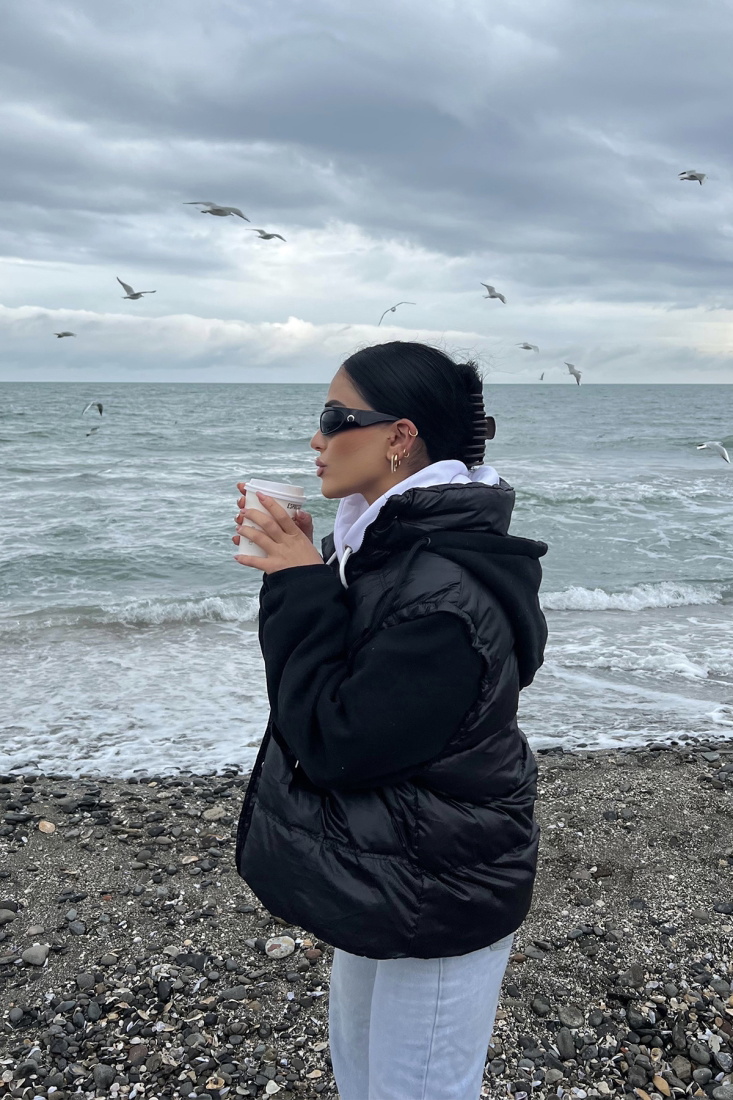 Siyah Kapşonlu Mont ATE2850 - EYYO