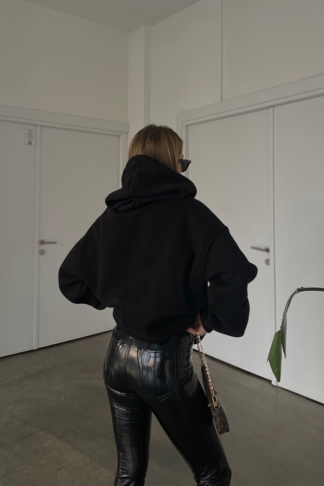 Siyah Kapşonlu Oversize Sweat ATE3163 - 4