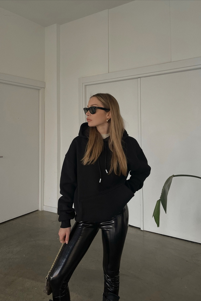 Siyah Kapşonlu Oversize Sweat ATE3163 