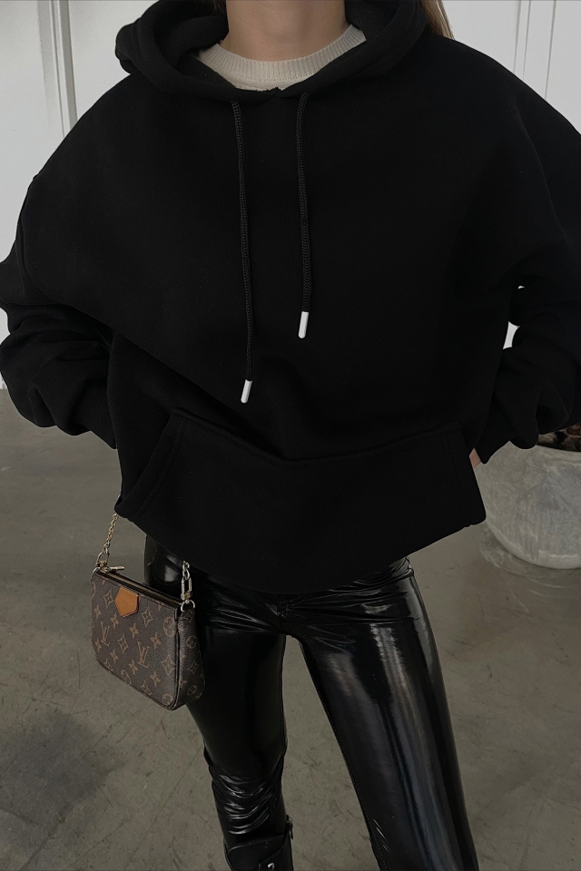 Siyah Kapşonlu Oversize Sweat ATE3163 - 2
