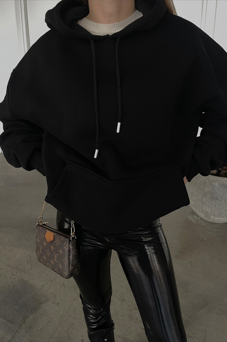 Siyah Kapşonlu Oversize Sweat ATE3163 - EYYO