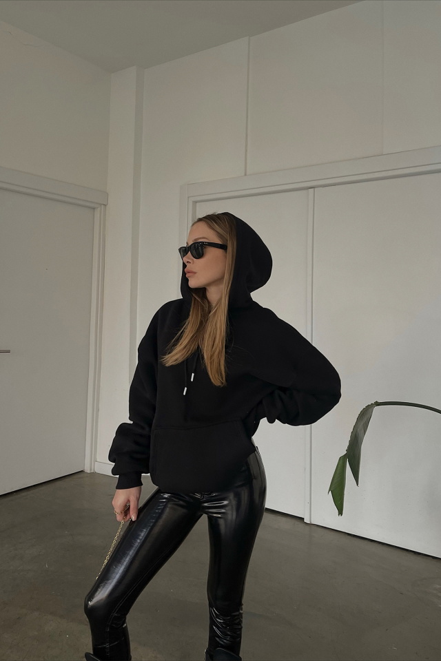 Siyah Kapşonlu Oversize Sweat ATE3163 - 3