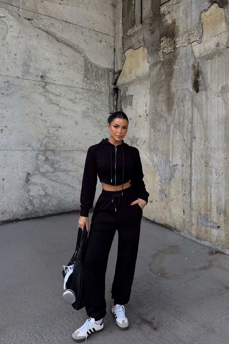 Siyah Olindy Fermuarlı Eşofman Takım ATE-2330 - EYYO