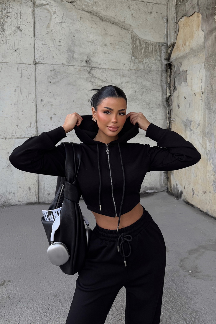 Siyah Olindy Fermuarlı Eşofman Takım ATE-2330 - EYYO