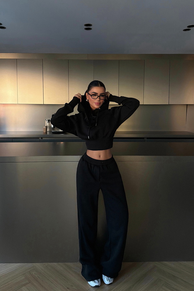 Siyah Scarf Kapşonlu Eşofman Takım ATE-3697 