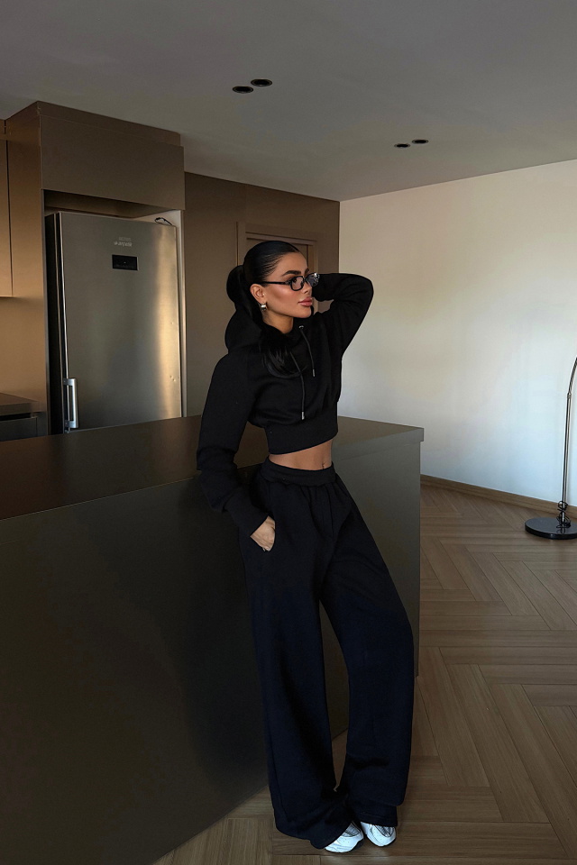 Siyah Scarf Kapşonlu Eşofman Takım ATE-3697 - 2