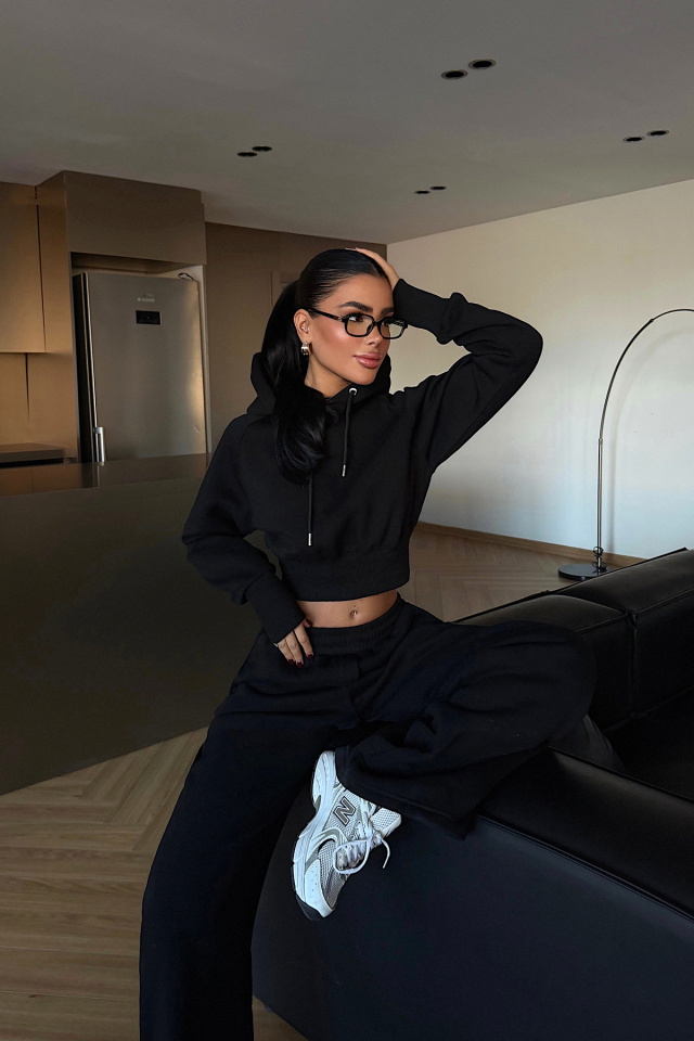 Siyah Scarf Kapşonlu Eşofman Takım ATE-3697 - 3