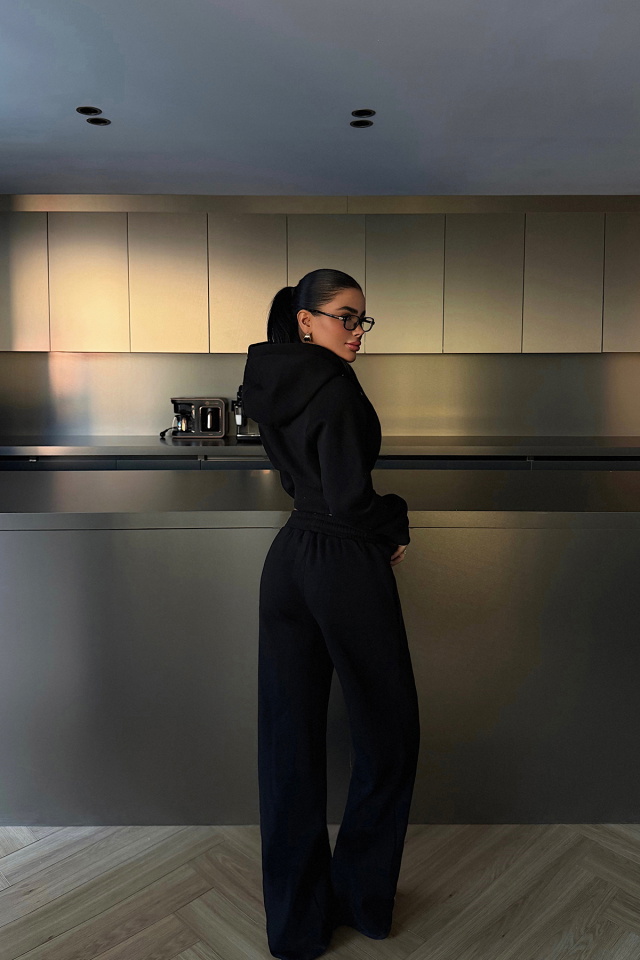 Siyah Scarf Kapşonlu Eşofman Takım ATE-3697 - 4