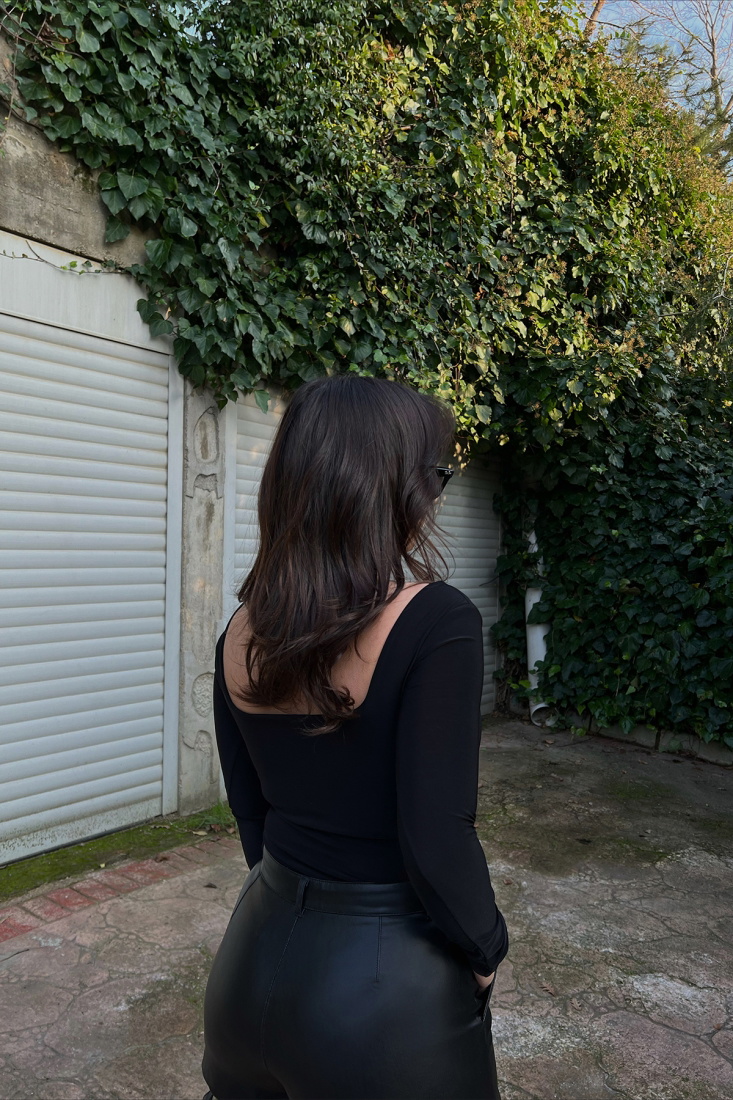 Siyah Kare Yaka Bodysuit ATE3226 - EYYO