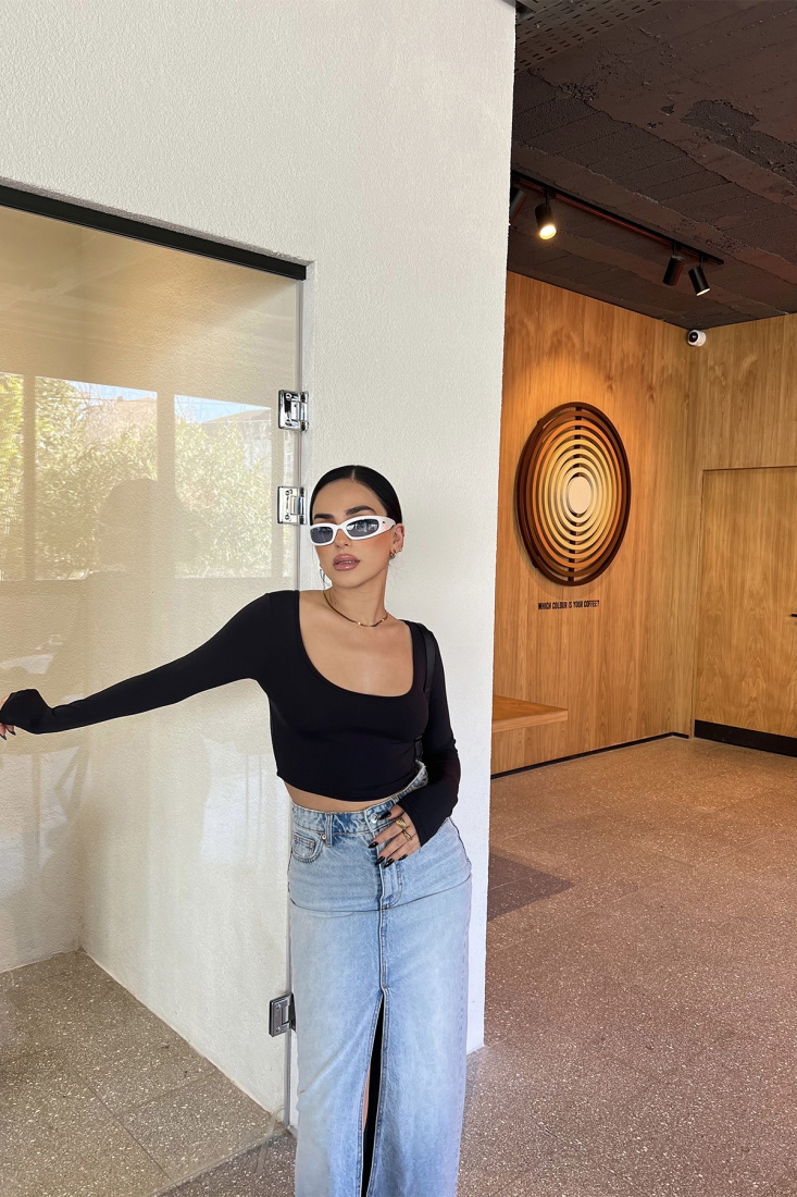 Siyah Kare Yaka Crop Top ATE4283 - gecce