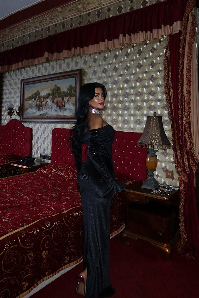 Siyah Lelia uzun elbise ATE-4014 - 4