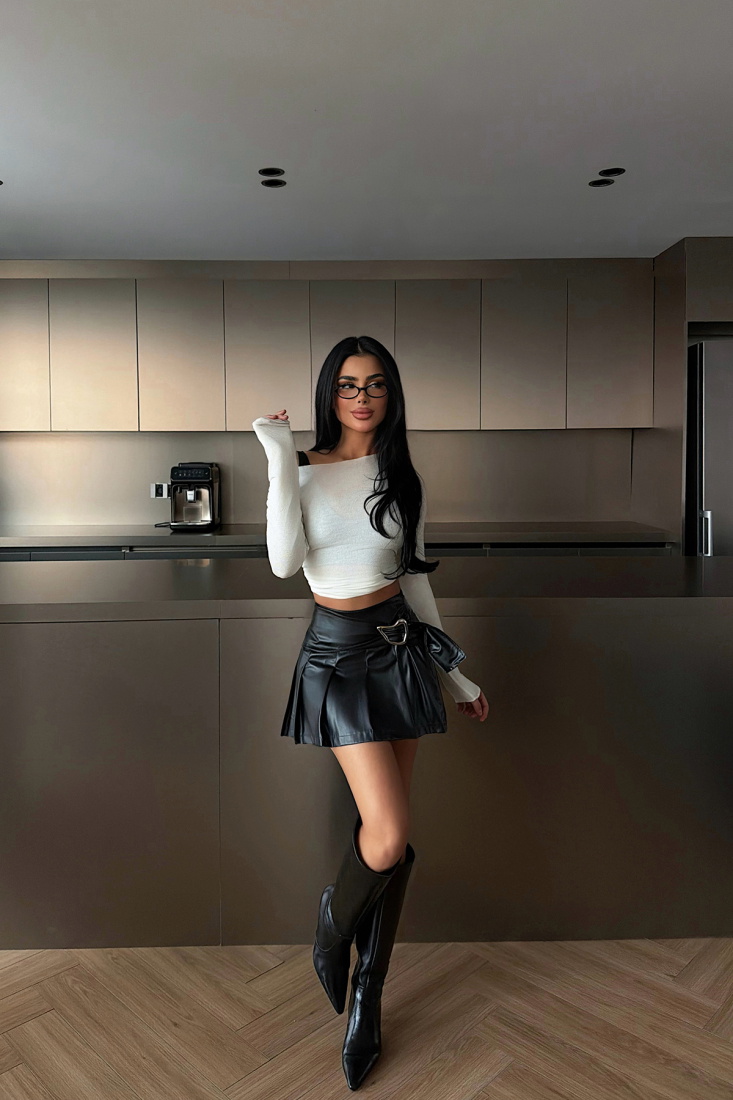 Siyah Saydi Mini Deri Etek ATE-2095 - EYYO