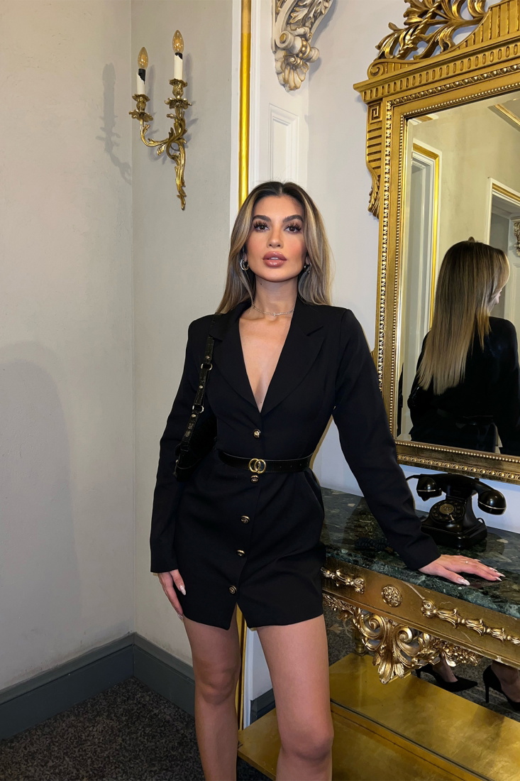 Siyah Kemer Detay Mini Elbise ATE4254 - EYYO