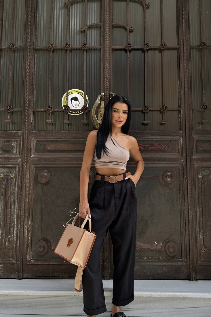 Siyah Kemer Detay Palazzo Pantolon ATE6583 - EYYO ATELIER