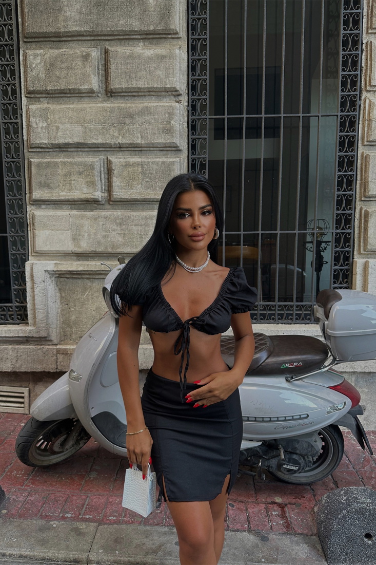 Siyah Keten Bağlamalı Takım ATE7418 - UĞUR ERDURAN