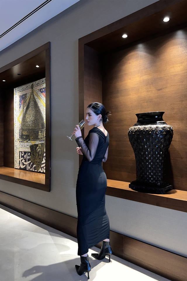 Siyah Kolları Tül Uzun Elbise ATE3379 - 6