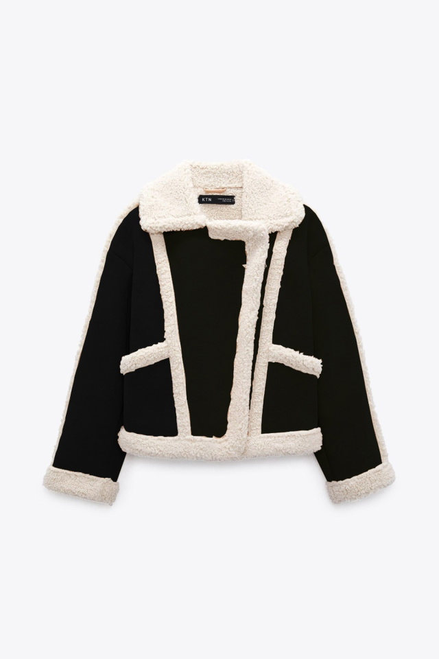 Siyah Kontrast Yünlü Mont ATE2633 - 9