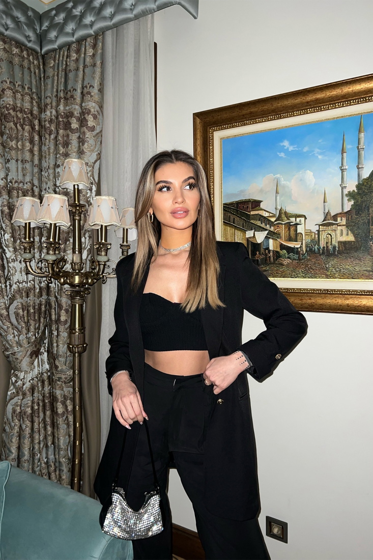 Siyah Kruvaze Yaka Ceket ATE4273 - EYYO TOPTAN