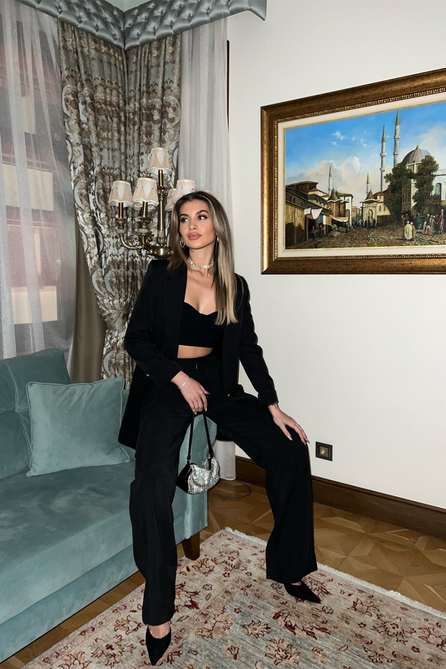 Siyah Kruvaze Yaka Ceket ATE4273 - 5