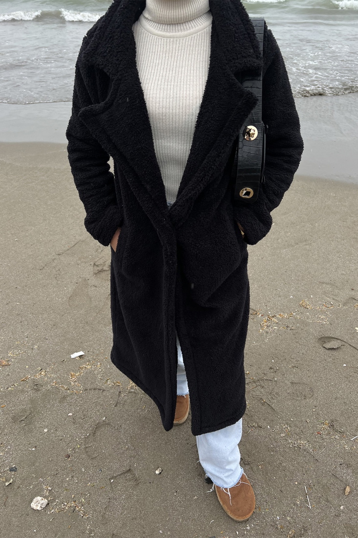 Siyah Kruvaze Yaka Kaban ATE3149 - EYYO