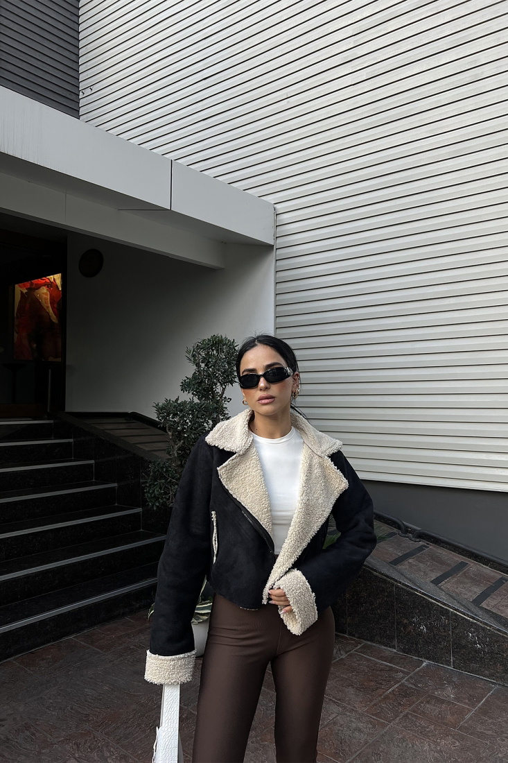 Siyah Kruvaze Yaka Mont ATE3094 - EYYO